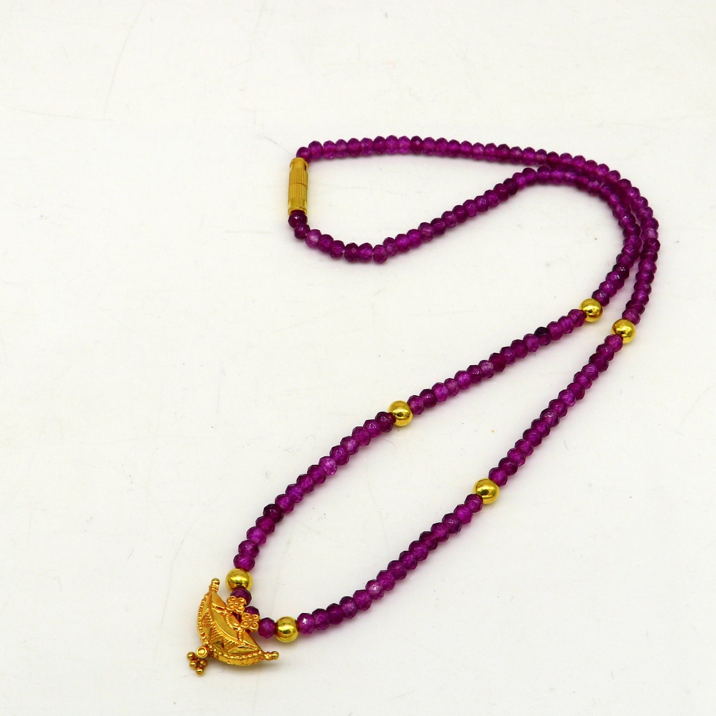 18" purple faceted beaded necklace, 20kt yellow gold amulet stylish pendant, excellent customized brides gift tribal ethnic jewelry ap06 - TRIBAL ORNAMENTS