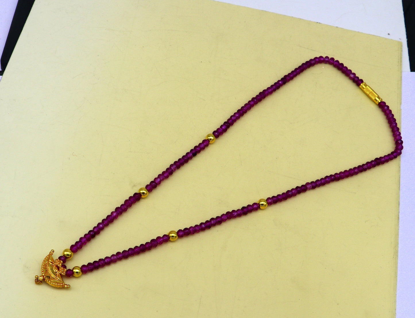 18" purple faceted beaded necklace, 20kt yellow gold amulet stylish pendant, excellent customized brides gift tribal ethnic jewelry ap06 - TRIBAL ORNAMENTS