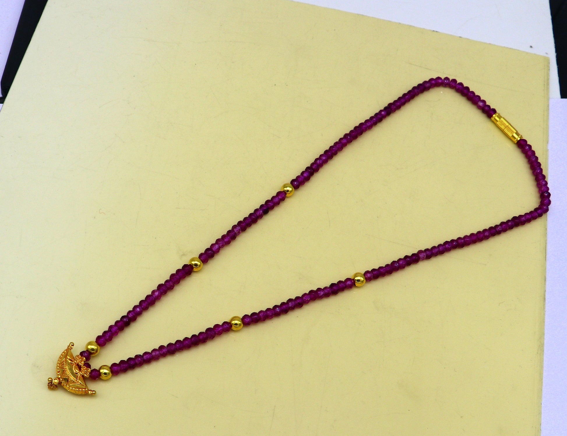 18" purple faceted beaded necklace, 20kt yellow gold amulet stylish pendant, excellent customized brides gift tribal ethnic jewelry ap06 - TRIBAL ORNAMENTS