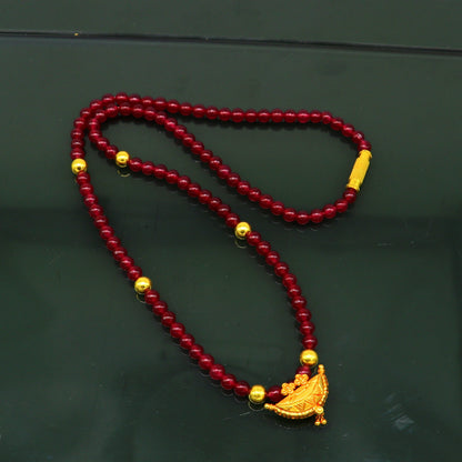 18" red color beaded necklace, fabulous 20kt yellow gold amulet style pendant, excellent customize gift stylish tribal ethnic jewelry ap05 - TRIBAL ORNAMENTS