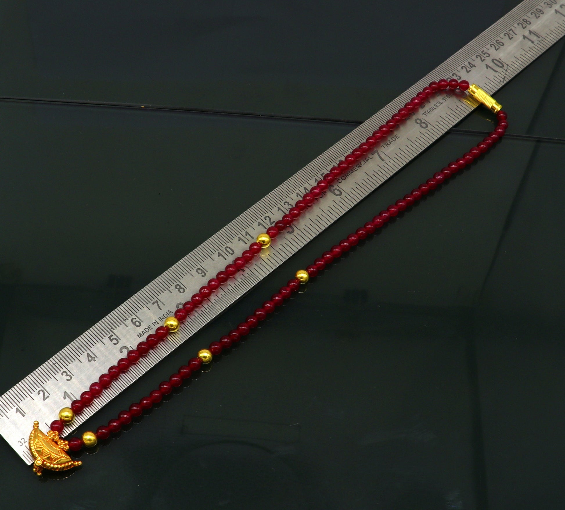 18" red color beaded necklace, fabulous 20kt yellow gold amulet style pendant, excellent customize gift stylish tribal ethnic jewelry ap05 - TRIBAL ORNAMENTS