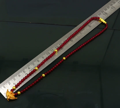 18" red color beaded necklace, fabulous 20kt yellow gold amulet style pendant, excellent customize gift stylish tribal ethnic jewelry ap05 - TRIBAL ORNAMENTS