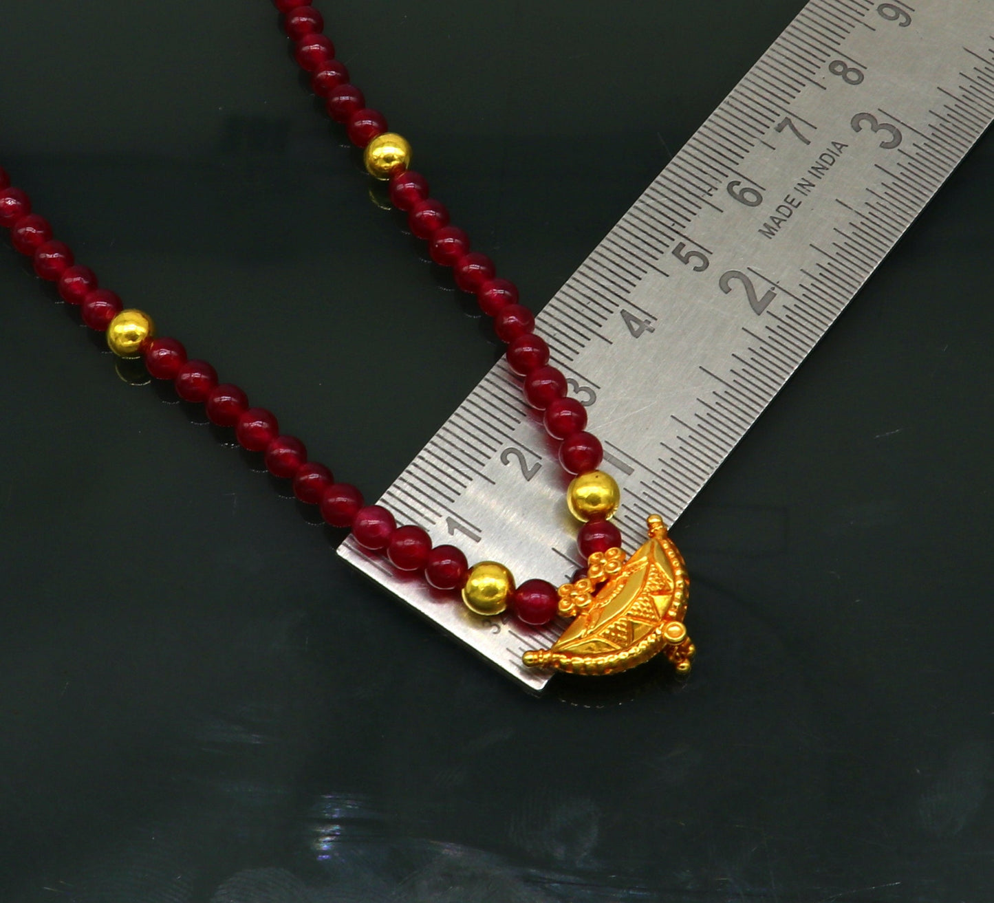 18" red color beaded necklace, fabulous 20kt yellow gold amulet style pendant, excellent customize gift stylish tribal ethnic jewelry ap05 - TRIBAL ORNAMENTS