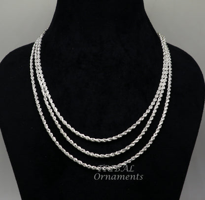 18-inch sterling silver rope chain by TRIBAL ORNAMENTS, handmade single bright silver chain with a trendy, plain style.