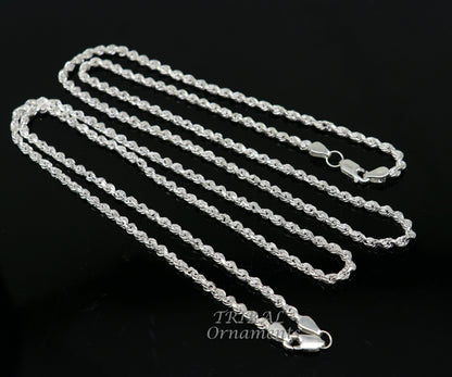 18-inch sterling silver rope chain by Tribal Ornaments, handmade single bright silver chain with trendy style, classic jewelry accessory.