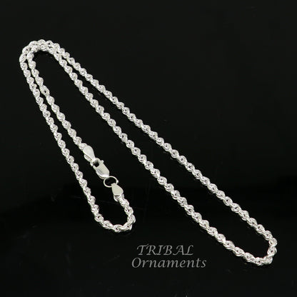 18-inch sterling silver rope chain by Tribal Ornaments, handmade single bright silver necklace with a trendy, plain design.