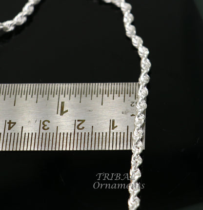 18-inch sterling silver rope chain necklace by TRIBAL ORNAMENTS, featuring a plain bright silver design in a trendy style.
