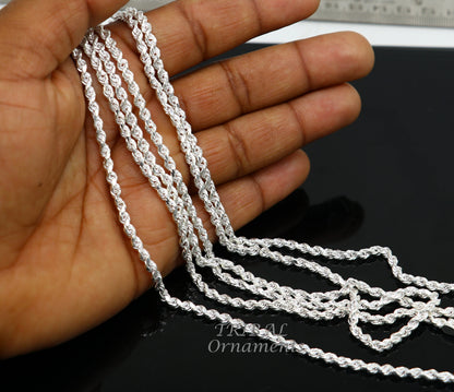 Sterling silver 18-inch single rope chain necklace by Tribal Ornaments, bright and trendy with a plain, polished finish.