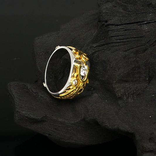 18k yellow gold and white gold ring band fabulous dragon design stylish fancy work wedding rings antique women's jewelry gring32 - TRIBAL ORNAMENTS