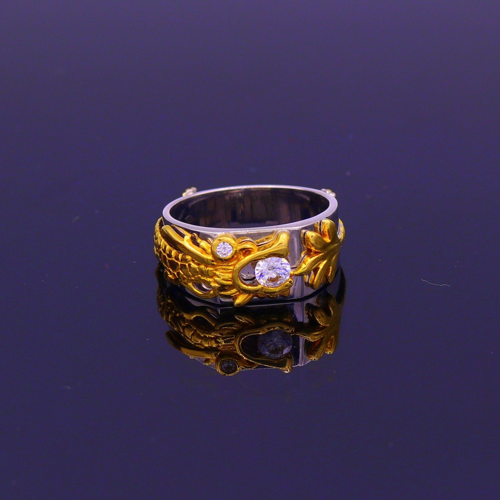 18k yellow gold and white gold ring band fabulous dragon design stylish fancy work wedding rings antique women's jewelry gring32 - TRIBAL ORNAMENTS