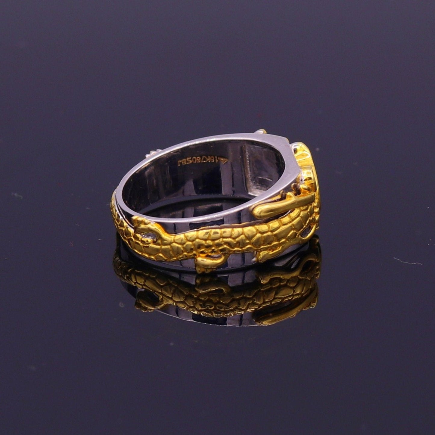 18k yellow gold and white gold ring band fabulous dragon design stylish fancy work wedding rings antique women's jewelry gring32 - TRIBAL ORNAMENTS