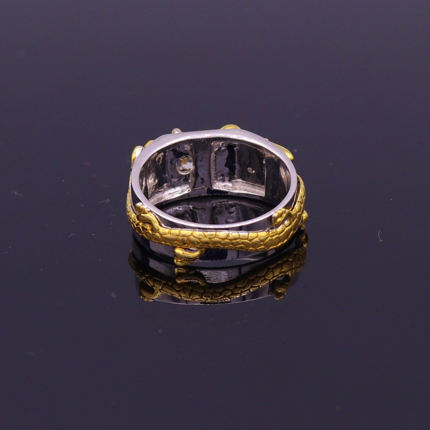 18k yellow gold and white gold ring band fabulous dragon design stylish fancy work wedding rings antique women's jewelry gring32 - TRIBAL ORNAMENTS