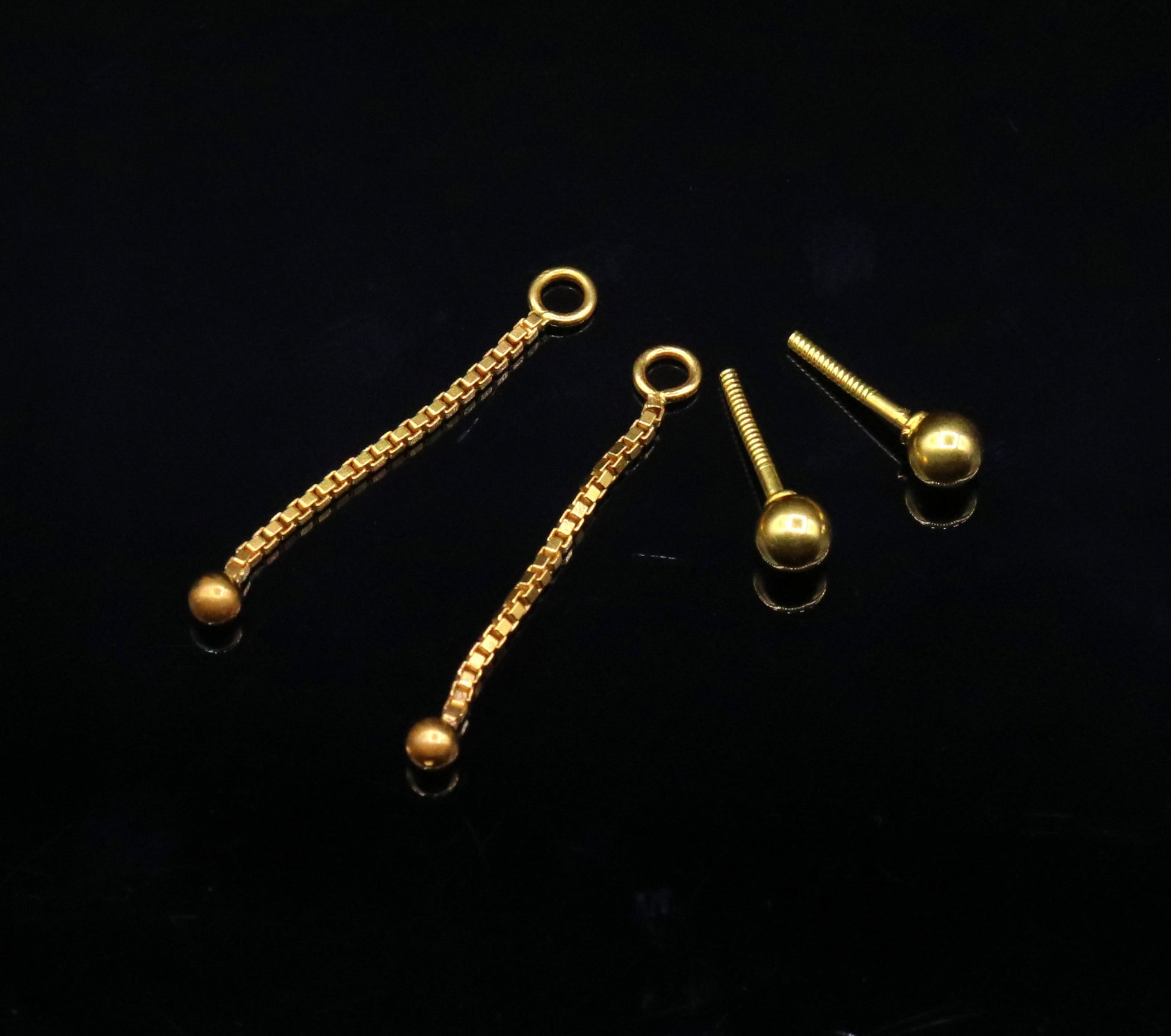 18karat yellow good handmade box chain drop/dangle with dot ball stud earring amazing earring jewelry for girls indian tribal jewelry - TRIBAL ORNAMENTS