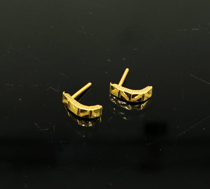18kt yellow fine gold customized stud hoops earring, excellent brides made clip on earring, Huggie Hoop Earrings jewelry best gifting ho68 - TRIBAL ORNAMENTS