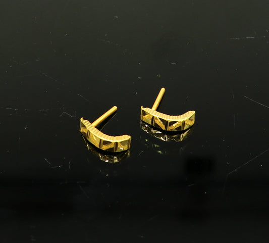 18kt yellow fine gold customized stud hoops earring, excellent brides made clip on earring, Huggie Hoop Earrings jewelry best gifting ho68 - TRIBAL ORNAMENTS