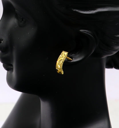 18kt yellow fine gold customized stud hoops earring, excellent brides made clip on earring, Huggie Hoop Earrings jewelry best gifting ho68 - TRIBAL ORNAMENTS