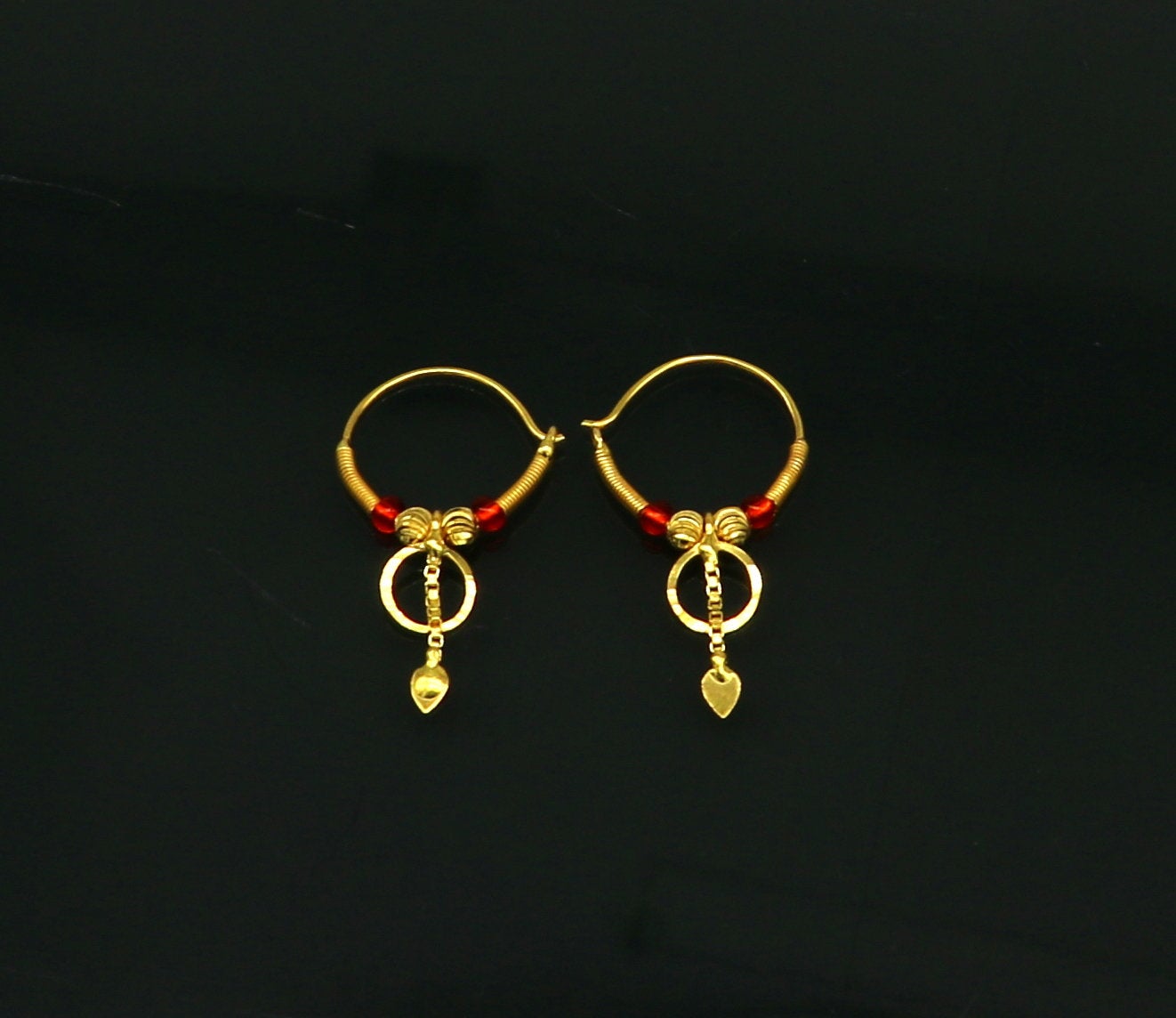 18kt yellow gold handmade customized vintage design hoops earrings bali awesome stylish designer jewelry for girl's women's from india ho52 - TRIBAL ORNAMENTS