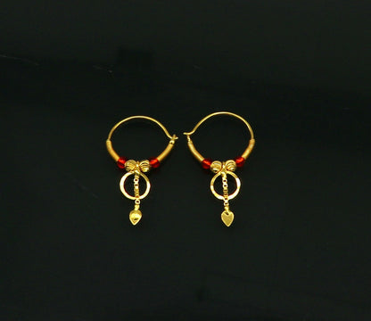 18kt yellow gold handmade vintage-style hoops earrings from TRIBAL ORNAMENTS, featuring customized Bali-inspired designer jewelry for women and girls.