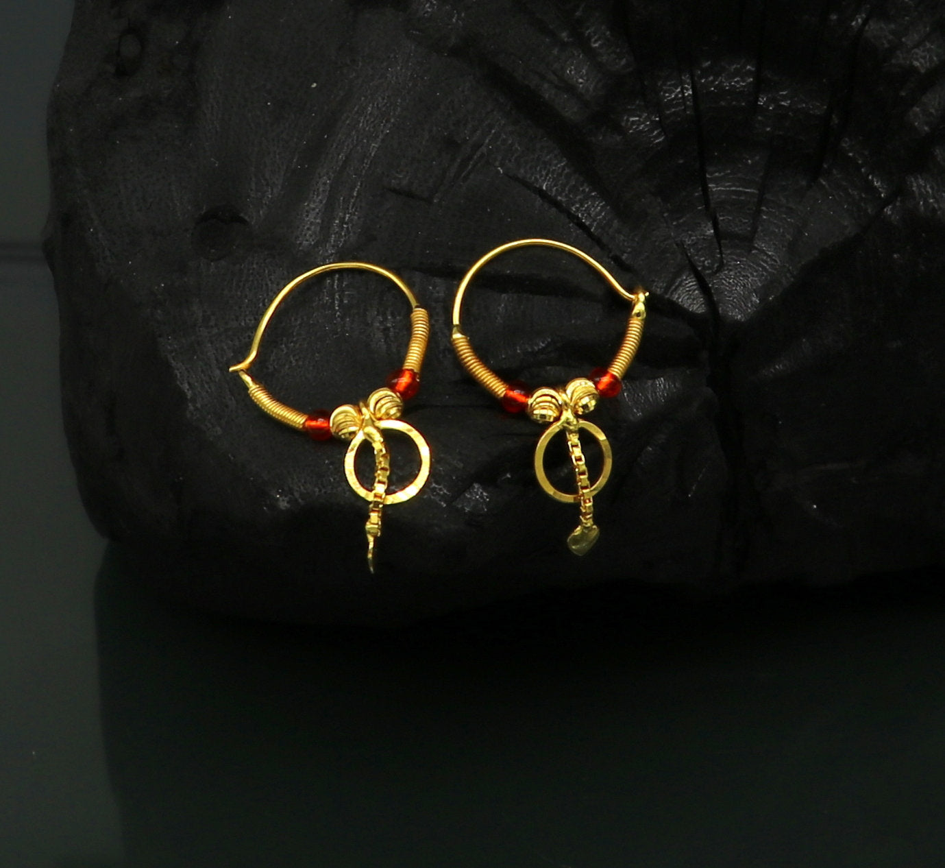 18kt yellow gold handmade customized vintage design hoops earrings bali awesome stylish designer jewelry for girl's women's from india ho52 - TRIBAL ORNAMENTS