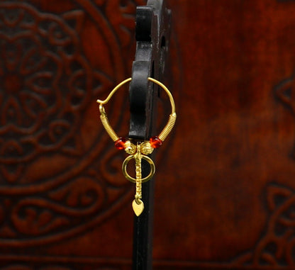 18kt yellow gold handmade vintage hoops earrings by TRIBAL ORNAMENTS, stylish Bali-inspired jewelry for women and girls from India