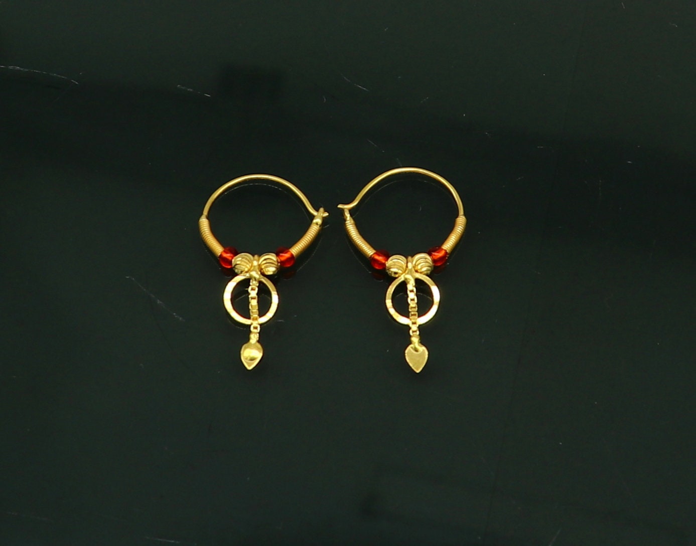 18kt yellow gold handmade customized vintage design hoops earrings bali awesome stylish designer jewelry for girl's women's from india ho52 - TRIBAL ORNAMENTS