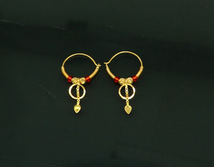18kt yellow gold handmade customized vintage design hoops earrings bali awesome stylish designer jewelry for girl's women's from india ho52 - TRIBAL ORNAMENTS