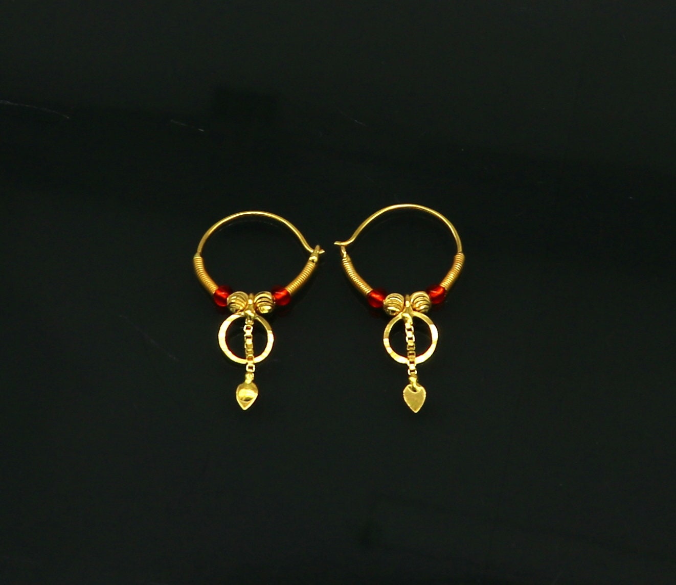18kt yellow gold handmade customized vintage design hoops earrings bali awesome stylish designer jewelry for girl's women's from india ho52 - TRIBAL ORNAMENTS