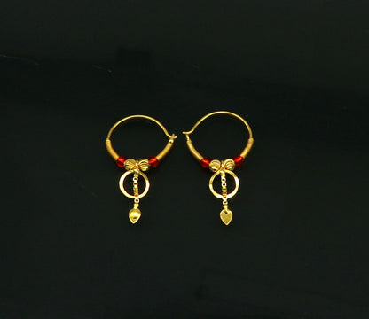 18kt yellow gold handmade customized vintage design hoops earrings bali awesome stylish designer jewelry for girl's women's from india ho52 - TRIBAL ORNAMENTS