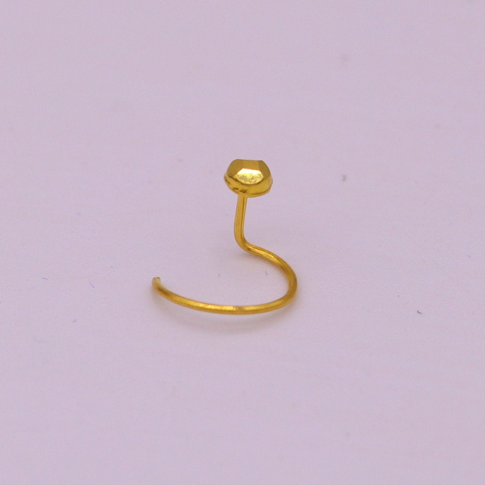 18kt  yellow gold handmade diamond cut design dot pattern L Band tiny nose pin solid jewelry - TRIBAL ORNAMENTS