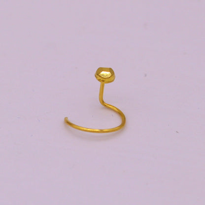 18kt  yellow gold handmade diamond cut design dot pattern L Band tiny nose pin solid jewelry - TRIBAL ORNAMENTS