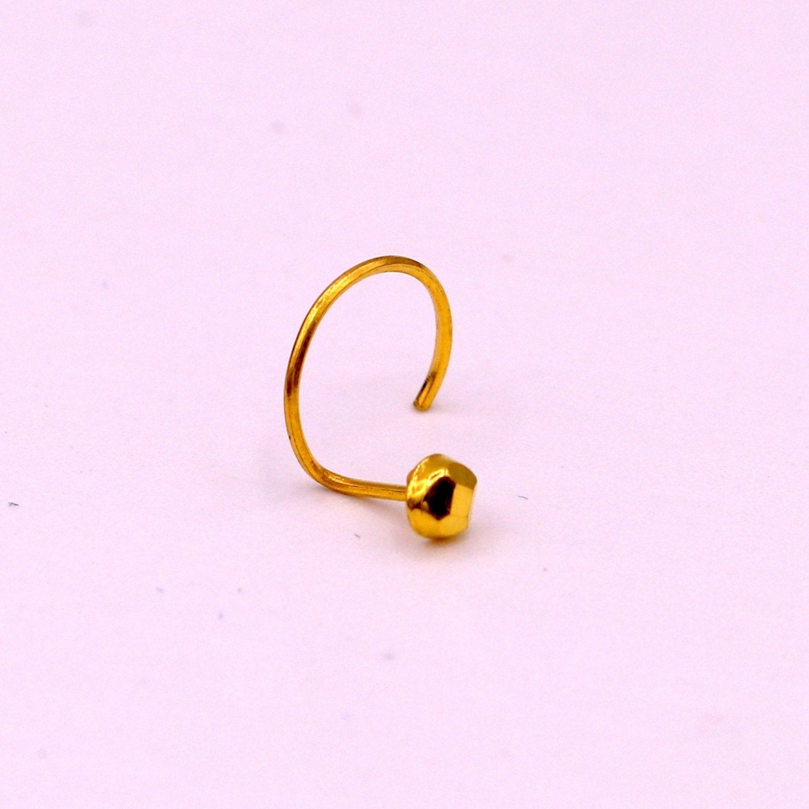 18kt  yellow gold handmade diamond cut design dot pattern L Band tiny nose pin solid jewelry - TRIBAL ORNAMENTS
