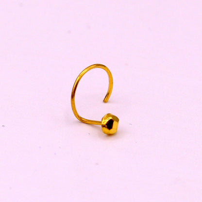 18kt  yellow gold handmade diamond cut design dot pattern L Band tiny nose pin solid jewelry - TRIBAL ORNAMENTS