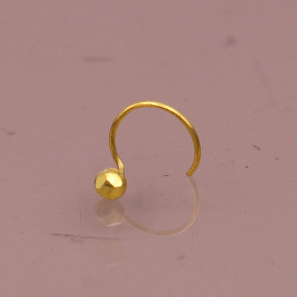 18kt  yellow gold handmade diamond cut design dot pattern L Band tiny nose pin solid jewelry - TRIBAL ORNAMENTS