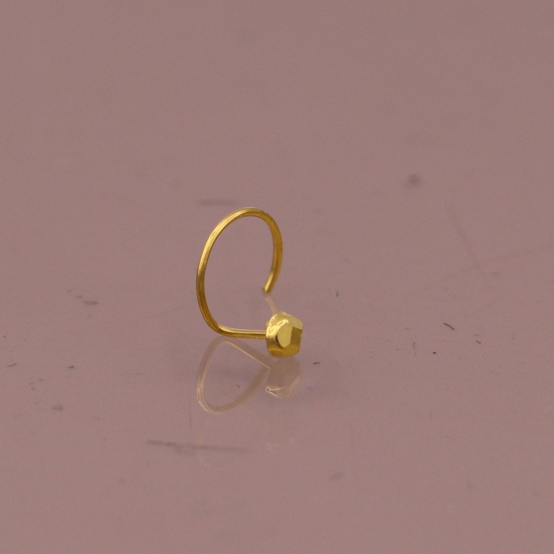 18kt  yellow gold handmade diamond cut design dot pattern L Band tiny nose pin solid jewelry - TRIBAL ORNAMENTS