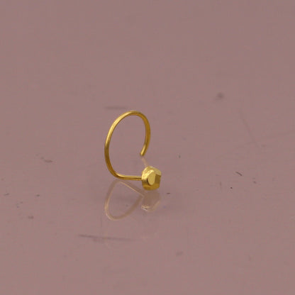 18kt  yellow gold handmade diamond cut design dot pattern L Band tiny nose pin solid jewelry - TRIBAL ORNAMENTS