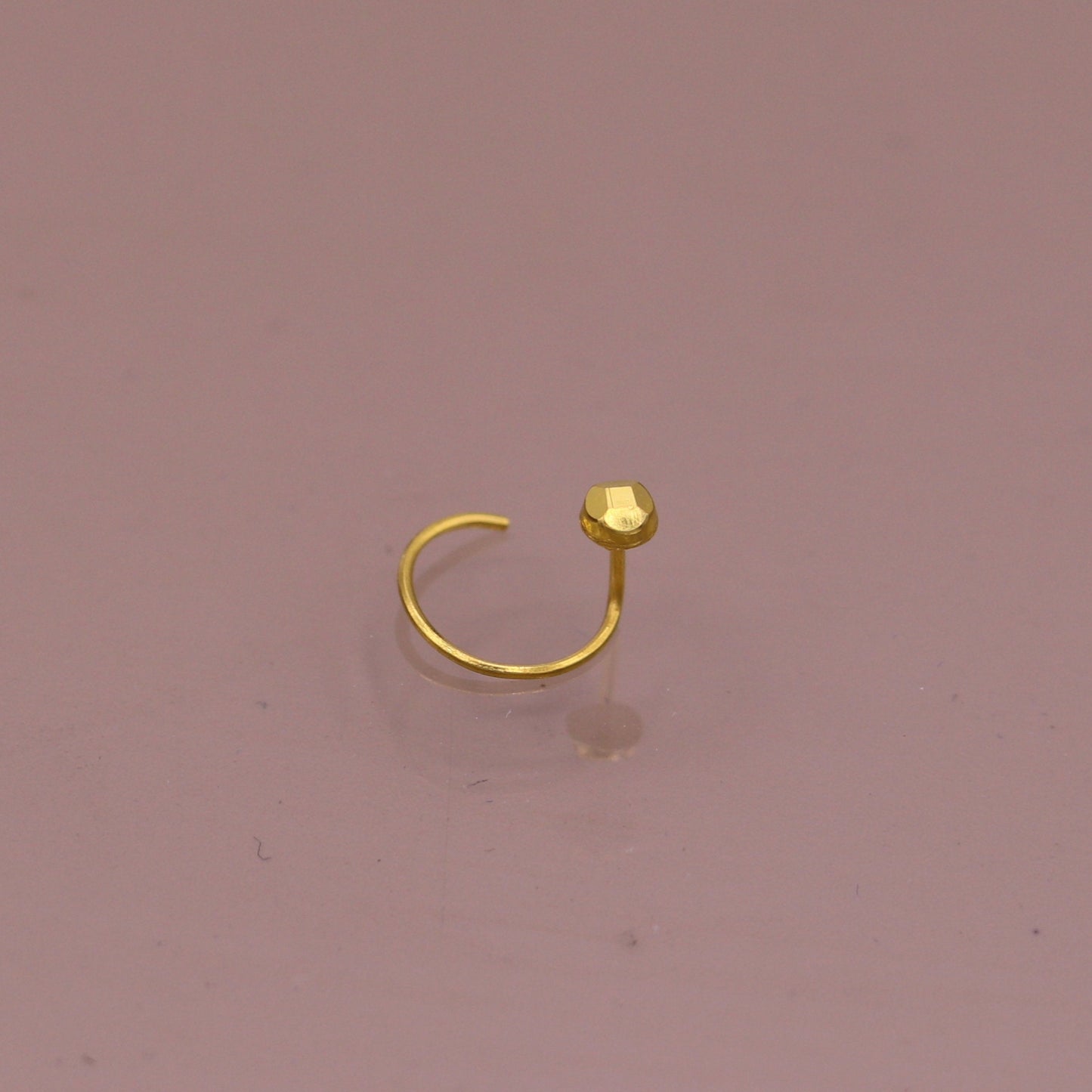 18kt  yellow gold handmade diamond cut design dot pattern L Band tiny nose pin solid jewelry - TRIBAL ORNAMENTS