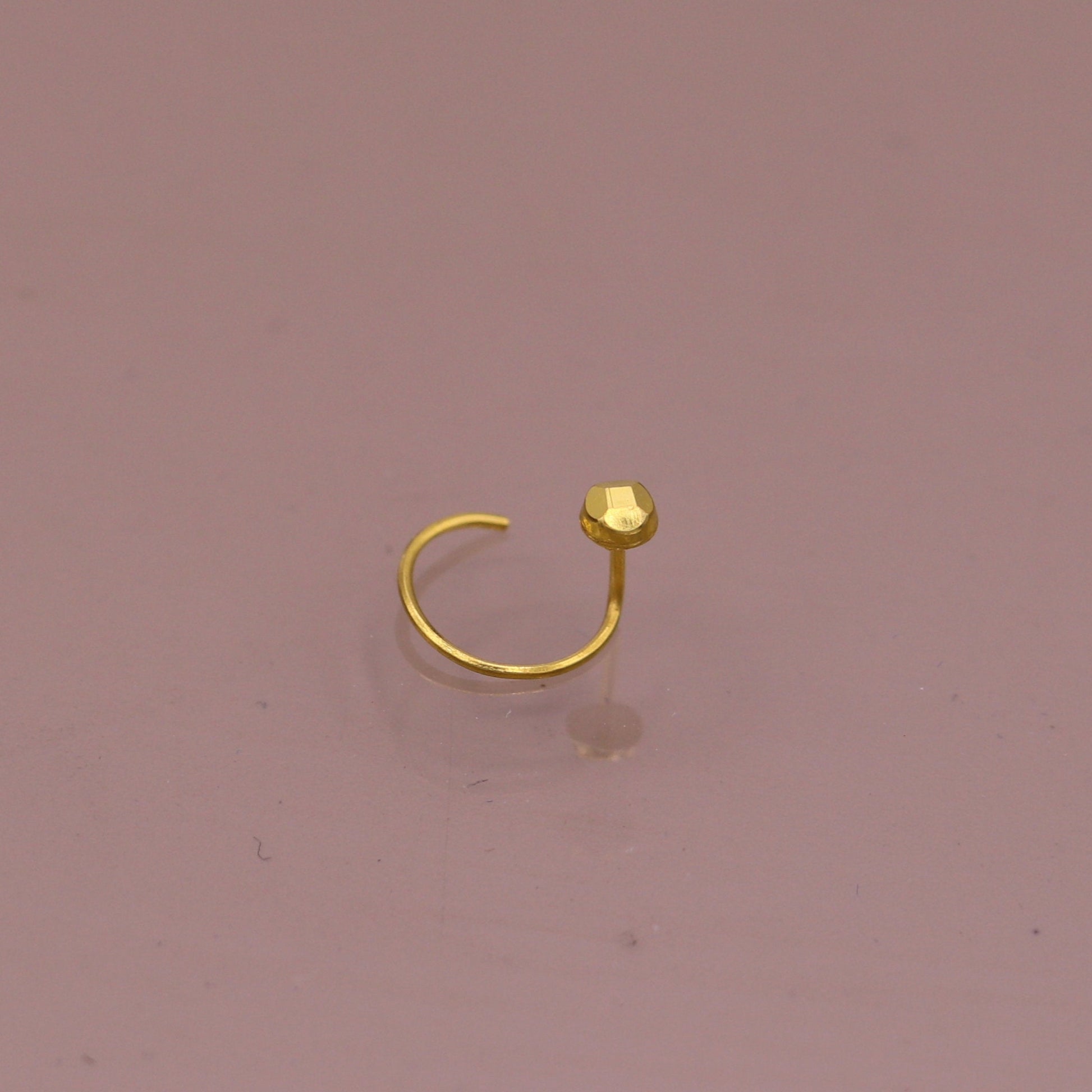 18kt  yellow gold handmade diamond cut design dot pattern L Band tiny nose pin solid jewelry - TRIBAL ORNAMENTS