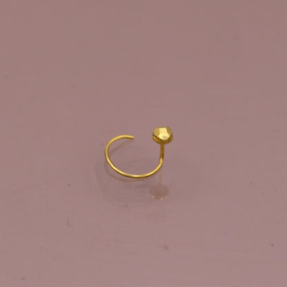 18kt  yellow gold handmade diamond cut design dot pattern L Band tiny nose pin solid jewelry - TRIBAL ORNAMENTS