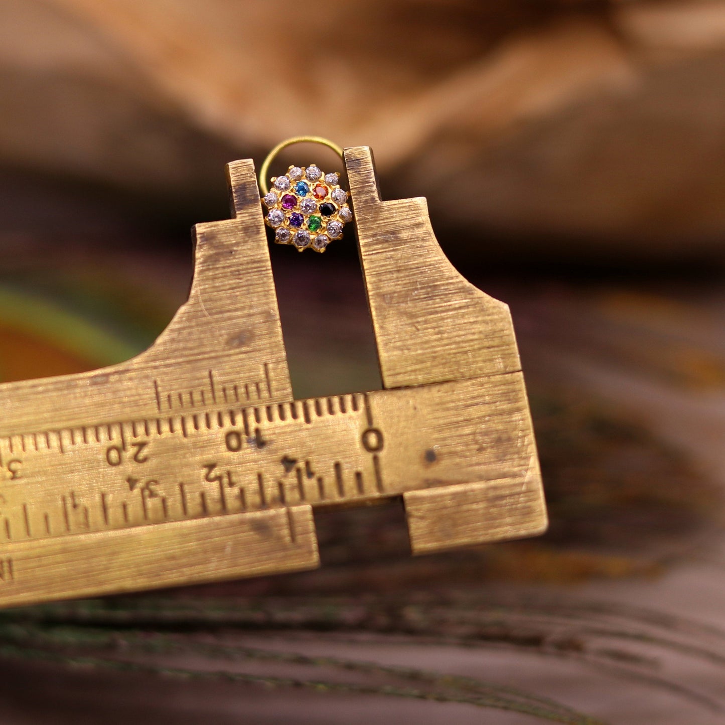 18kt yellow gold handmade fabulous multi color stone cubic zircon nose stud,excellent women girls daily use jewelry from Rajasthan gnp15 - TRIBAL ORNAMENTS