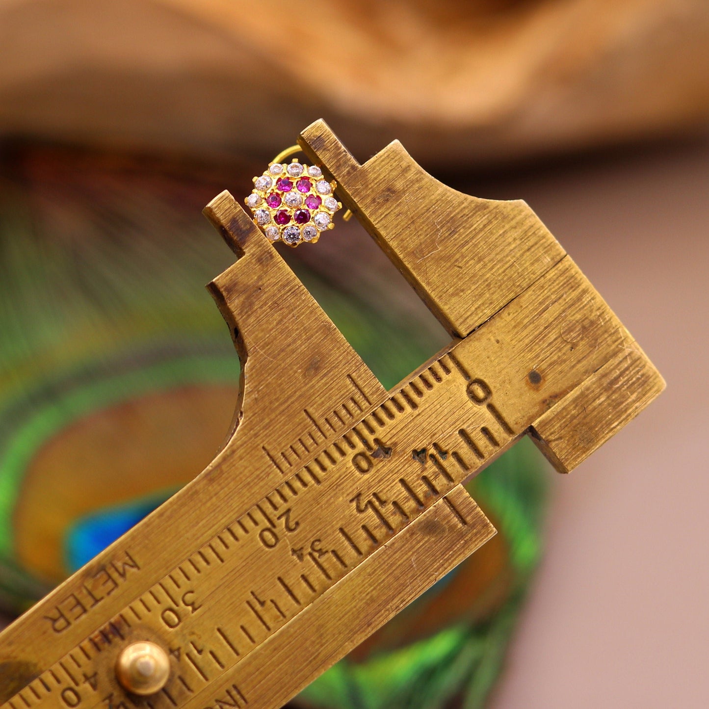 18kt yellow gold handmade fabulous pink color stone cubic zircon nose stud,excellent women girls daily use jewelry from Rajasthan gnp17 - TRIBAL ORNAMENTS