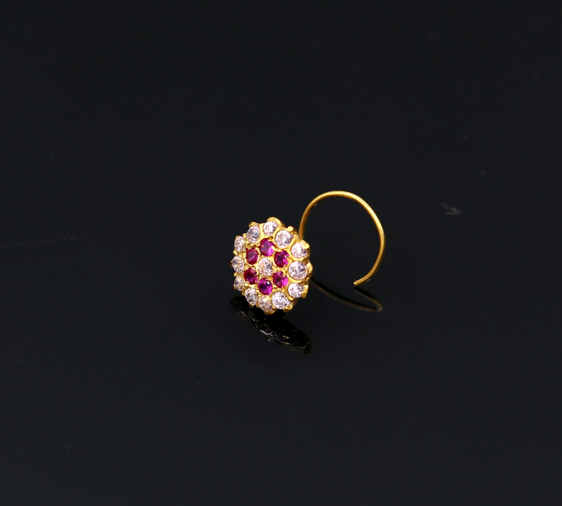 18kt yellow gold handmade fabulous pink color stone cubic zircon nose stud,excellent women girls daily use jewelry from Rajasthan gnp17 - TRIBAL ORNAMENTS