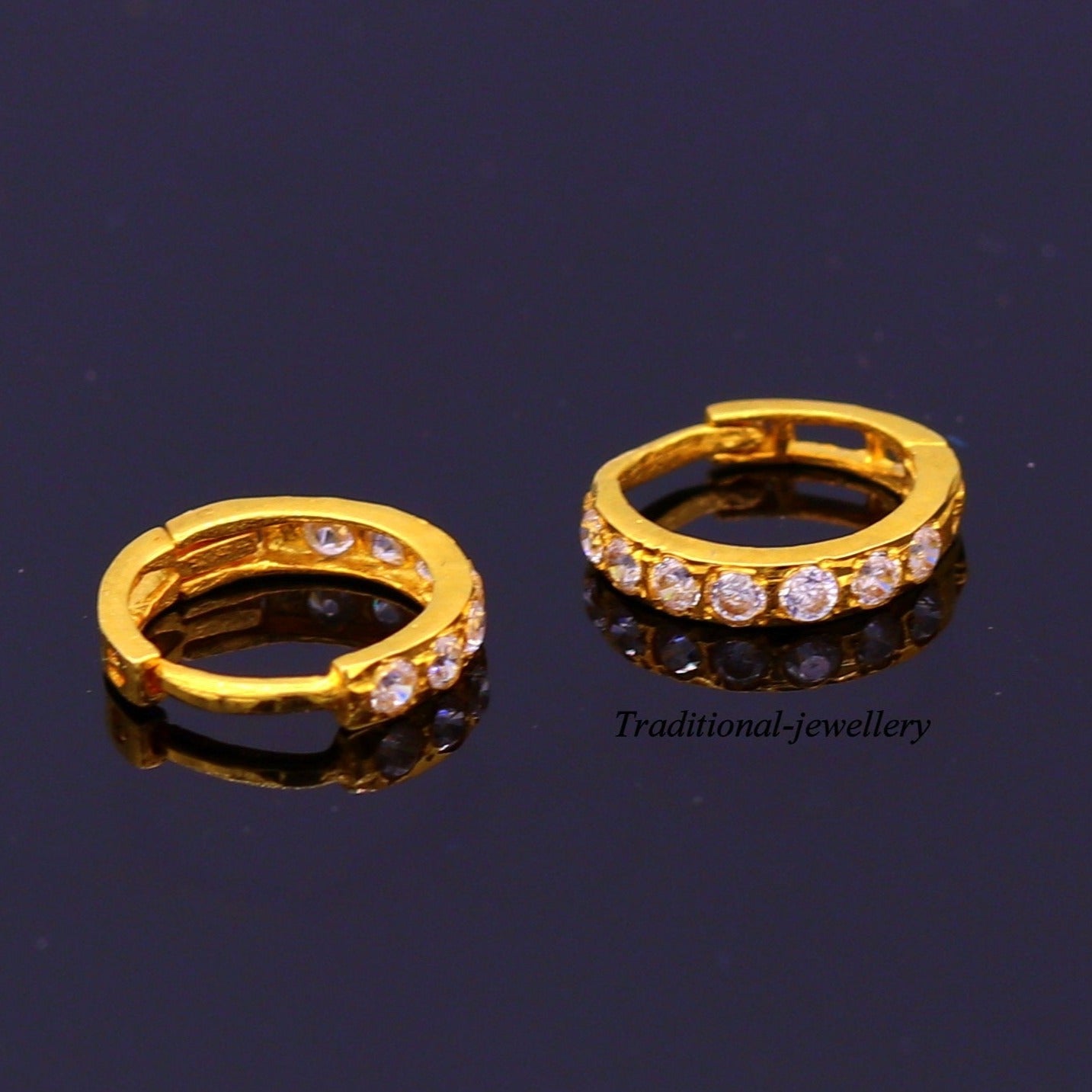 18kt yellow gold with fabulous cubic zircon stone handmade earrings hoops bali nose ring fabulous women's daily use jewelry - TRIBAL ORNAMENTS