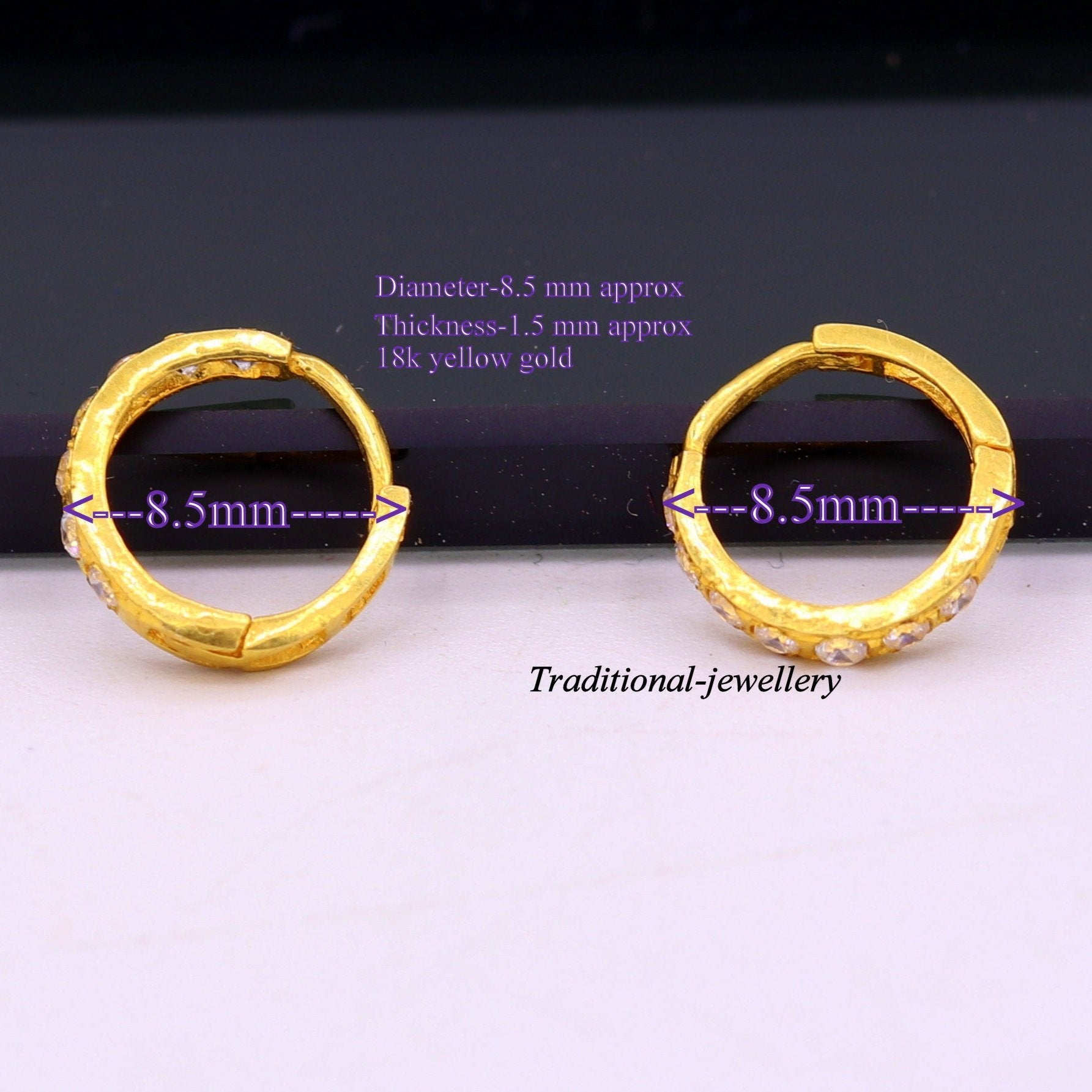 18kt yellow gold with fabulous cubic zircon stone handmade earrings hoops bali nose ring fabulous women's daily use jewelry - TRIBAL ORNAMENTS