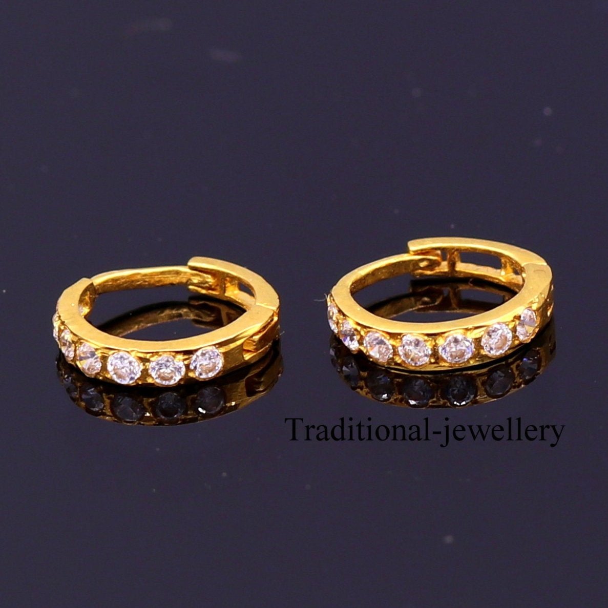 18kt yellow gold with fabulous cubic zircon stone handmade earrings hoops bali nose ring fabulous women's daily use jewelry - TRIBAL ORNAMENTS