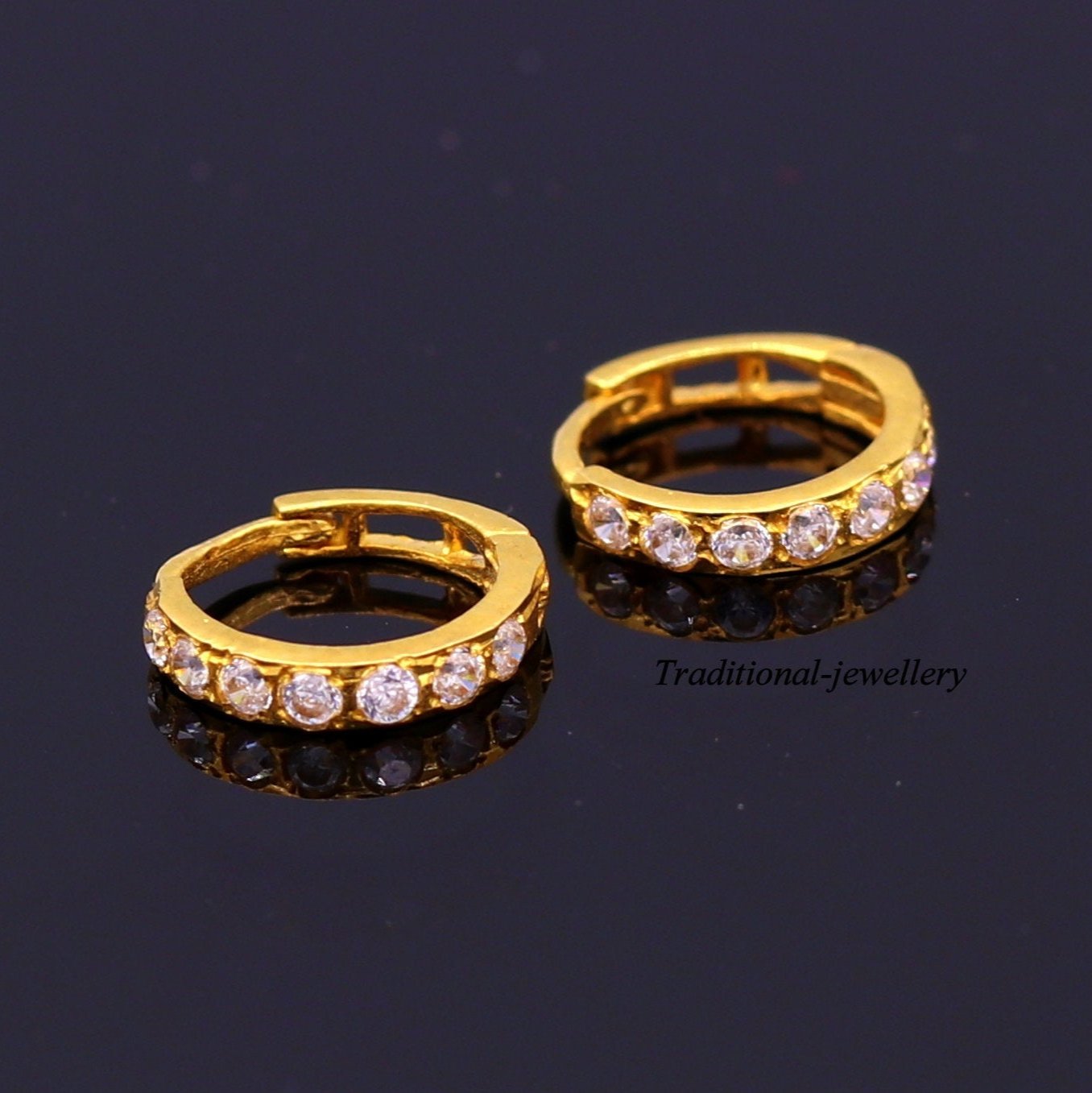 18kt yellow gold with fabulous cubic zircon stone handmade earrings hoops bali nose ring fabulous women's daily use jewelry - TRIBAL ORNAMENTS