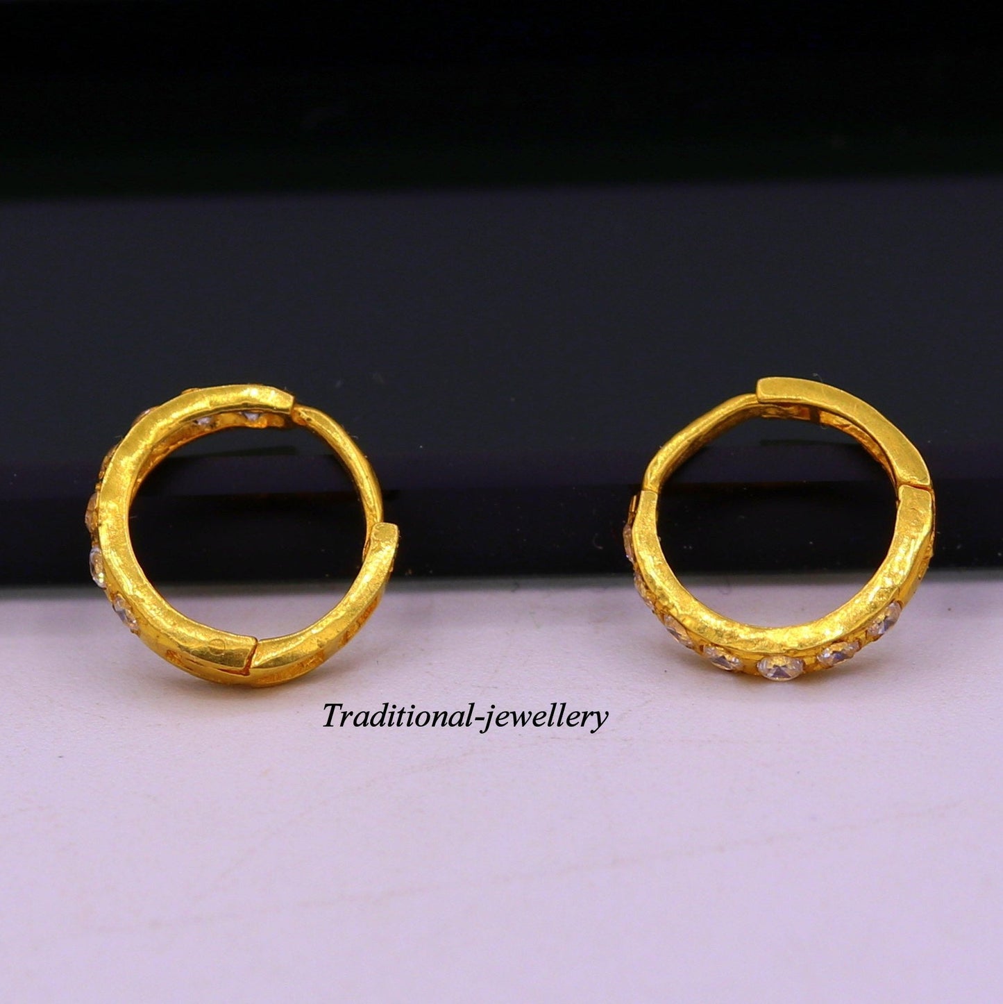 18kt yellow gold with fabulous cubic zircon stone handmade earrings hoops bali nose ring fabulous women's daily use jewelry - TRIBAL ORNAMENTS