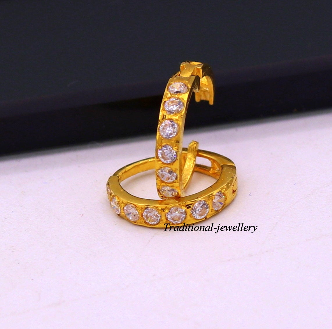 18kt yellow gold with fabulous cubic zircon stone handmade earrings hoops bali nose ring fabulous women's daily use jewelry - TRIBAL ORNAMENTS