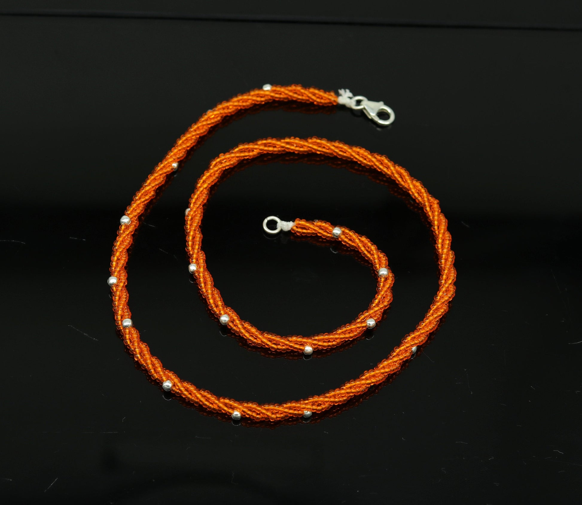 19" 925 sterling silver galaxy necklace triple strands semi precious stone beads with randomly placed silver beads necklace set136 - TRIBAL ORNAMENTS