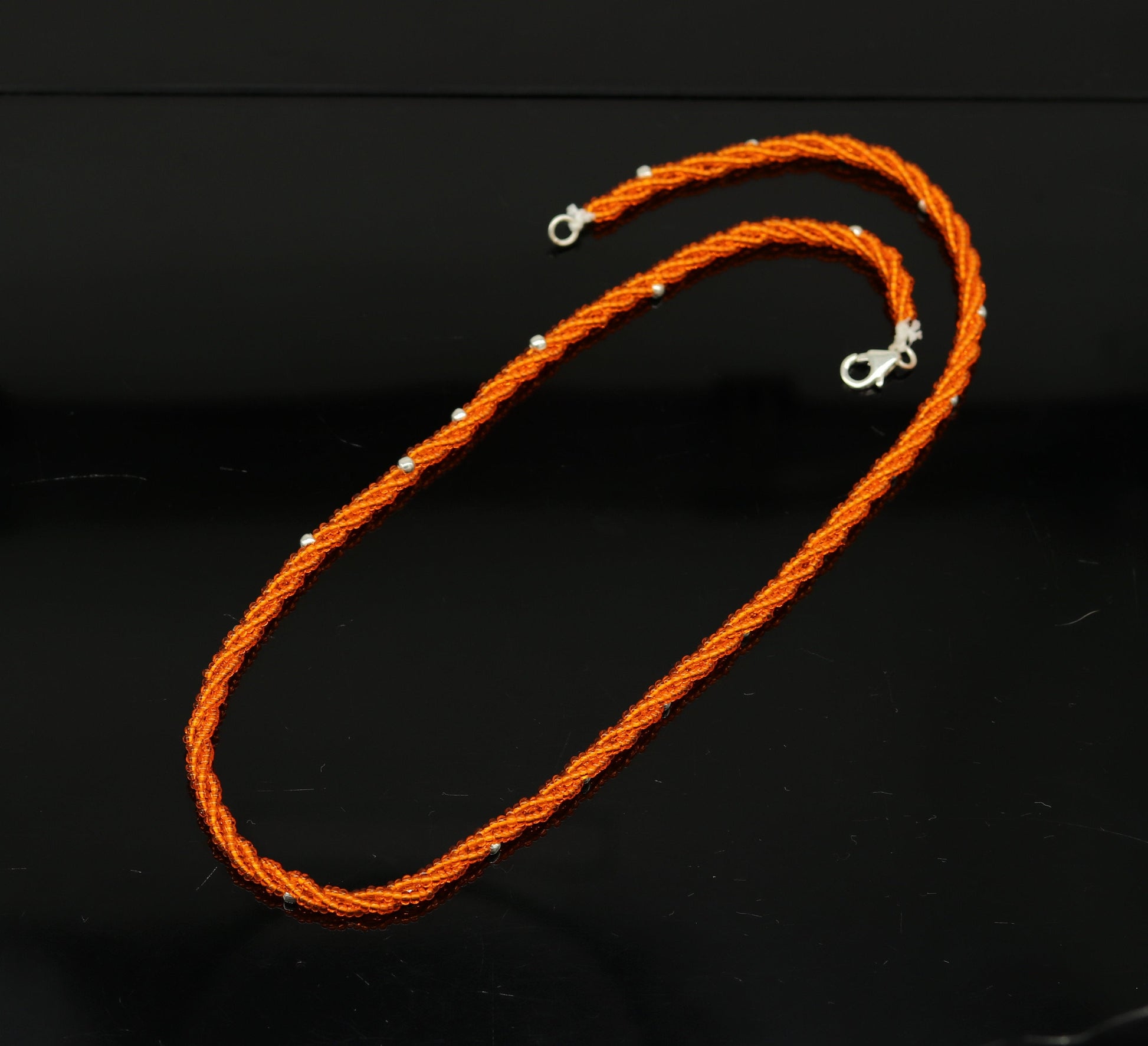 19" 925 sterling silver galaxy necklace triple strands semi precious stone beads with randomly placed silver beads necklace set136 - TRIBAL ORNAMENTS