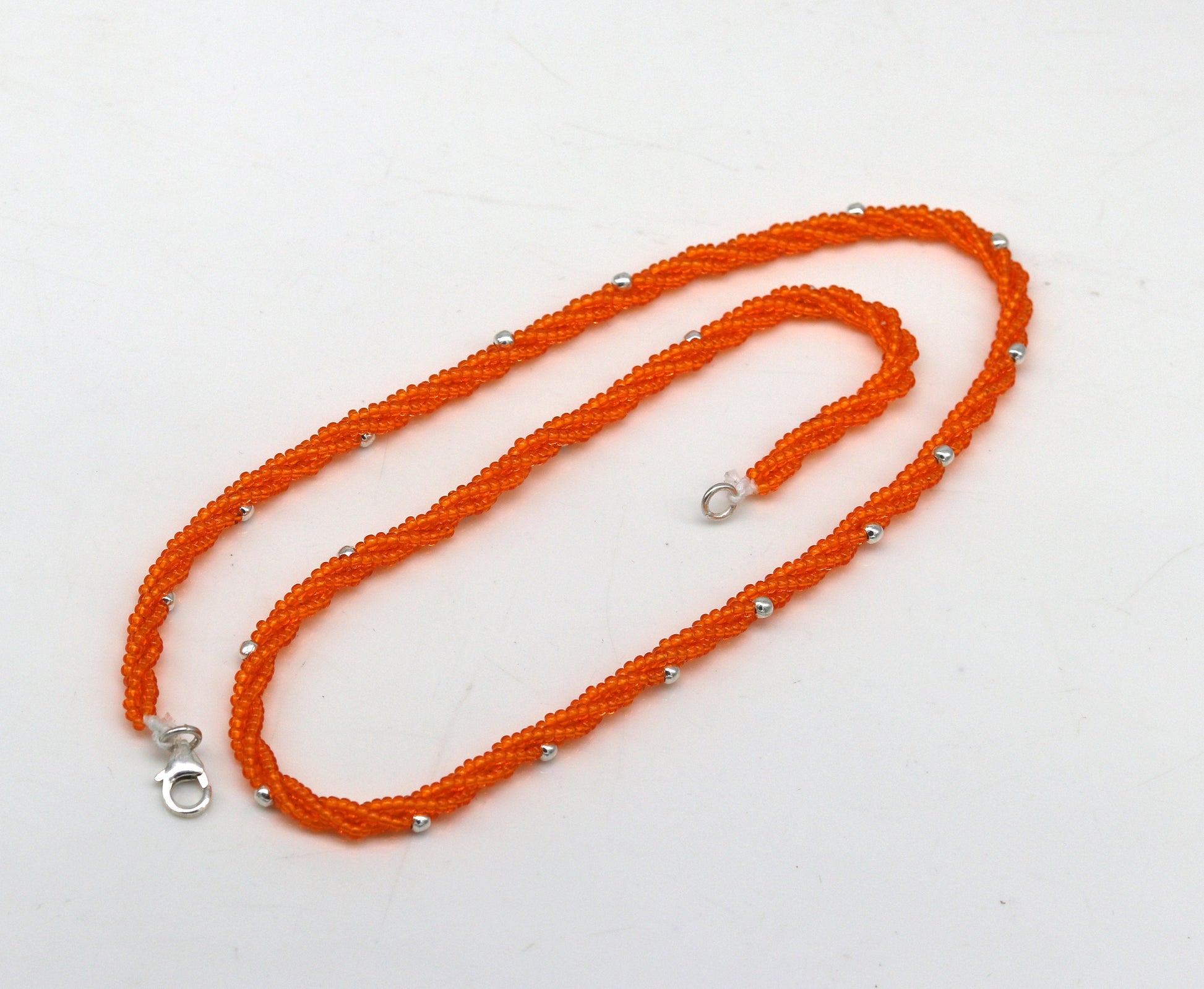 19" 925 sterling silver galaxy necklace triple strands semi precious stone beads with randomly placed silver beads necklace set136 - TRIBAL ORNAMENTS